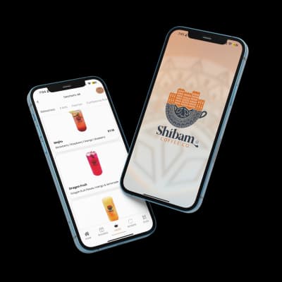 Shibam Coffee app shown on two phones