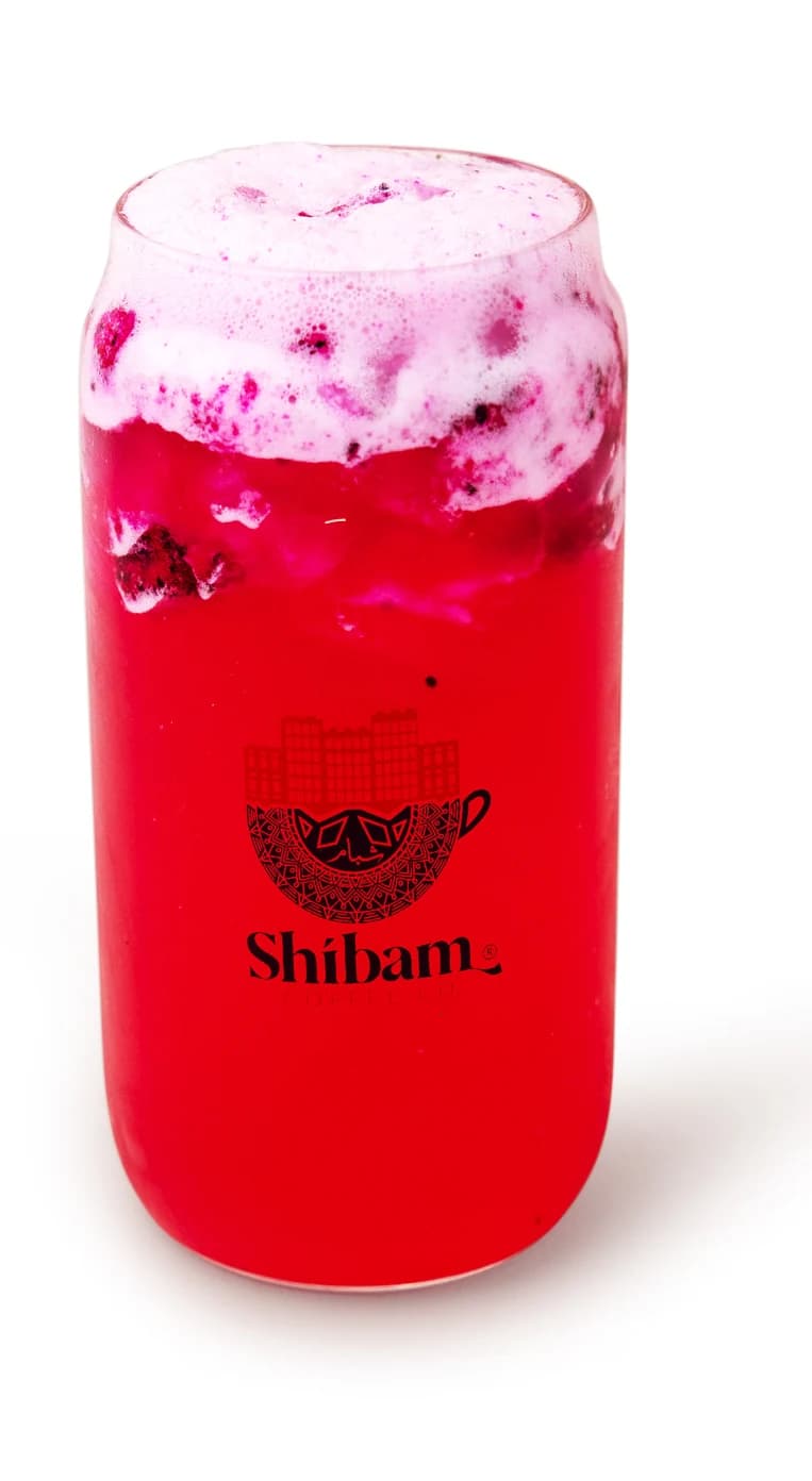 Dragon Fruit refresher in a Shibam Coffee glass