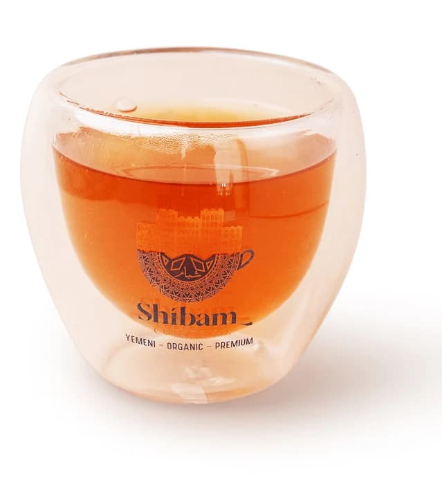Meditative Mind tea in a Shibam Coffee glass