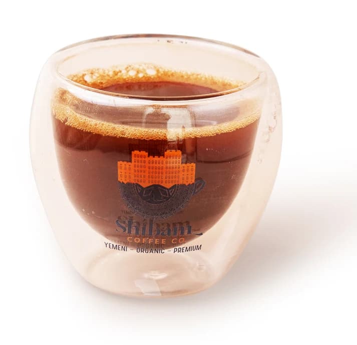 Sana'ani coffee in a Shibam Coffee glass